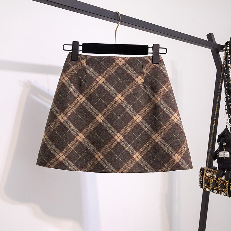 大码胖MM美拉德咖色复古毛呢格子半身裙女秋冬高腰a字包臀短裙子,女装/女士精品,大码半身裙,淘宝优惠券,粉丝福利购,淘宝优惠卷
