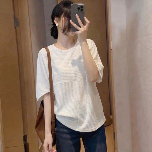 高级感欧货白色正肩短袖T恤女