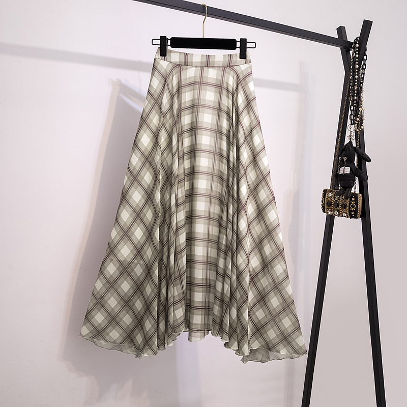 大码胖mm复古不规则格纹半身裙女秋冬高腰A字大摆伞裙格子长裙子