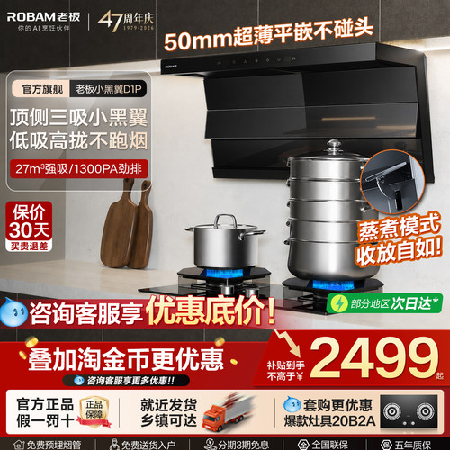老板小黑翼D1P顶侧双吸油烟机