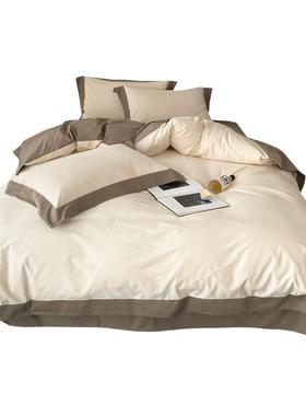 秋冬Bedding季全棉床磨四件套轻奢风毛纯厚色加拼角被套床单上用