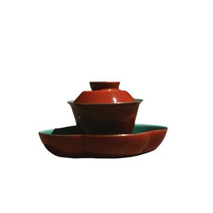 故红小海棠果壶承鎏金红釉色陶瓷宫具本金茶托盘干泡盘盘文AFD人