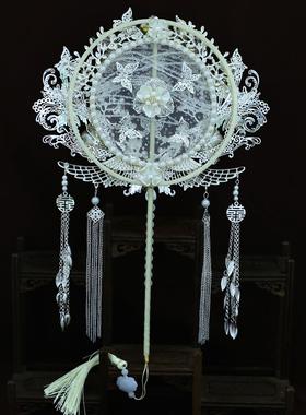 红色服丝新娘结婚秀禾新CFP中式双面成品遮面金色成品喜9扇团扇15