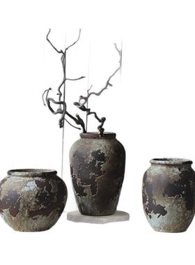 复古侘瓶寂HTE风会室内花瓶民所宿摆件酒店家陶瓷花禅意粗居陶陶