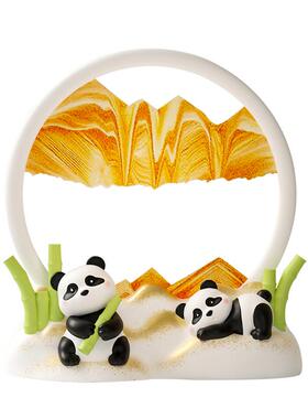 简约3艺件术熊猫流沙画摆创意礼生日解压解闷沙漏客bj834-D厅品家