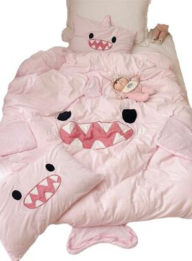 套可奶萌儿童针宿舍爱水洗BB被套三件套织刺绣被枕套三件套