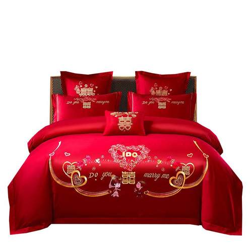 龙凤刺绣婚庆四件套大红色结婚多件套新婚床单被套婚礼床上用品