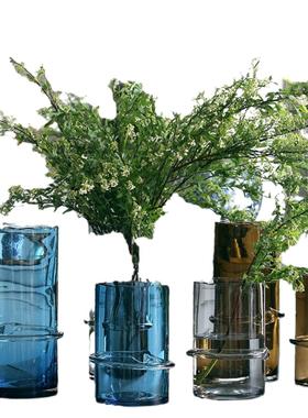 现代简约设计师花器摆件不规则直筒琉璃花瓶客厅餐桌轻奢透明插花