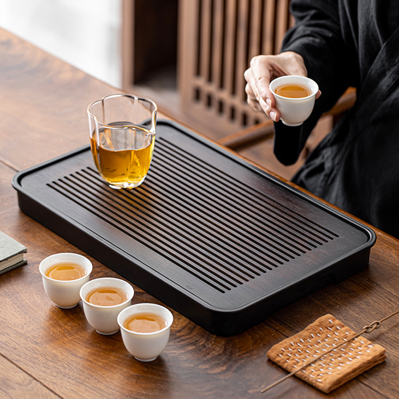 现代小型沥储水式茶台功夫茶具竹茶海简约干泡台托盘密胺茶盘家用