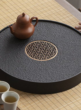 乌金石茶盘小型2024新款圆形功夫茶干泡台储水式家用小茶台茶托盘