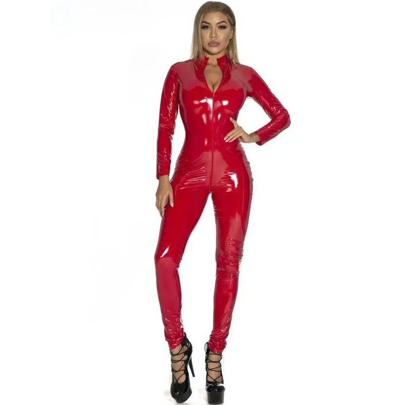 2024 New Sext Hot Wet Look PVC Catsuit Shiny PU Leather Long