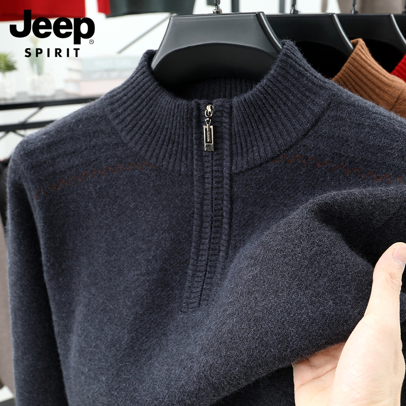 吉普套头柔软圆领毛衣