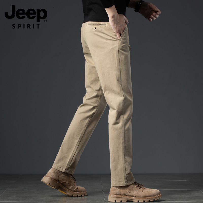 JEEP SPIRIT吉普纯棉男士休闲裤卡其色长裤宽松裤子商务男装西裤