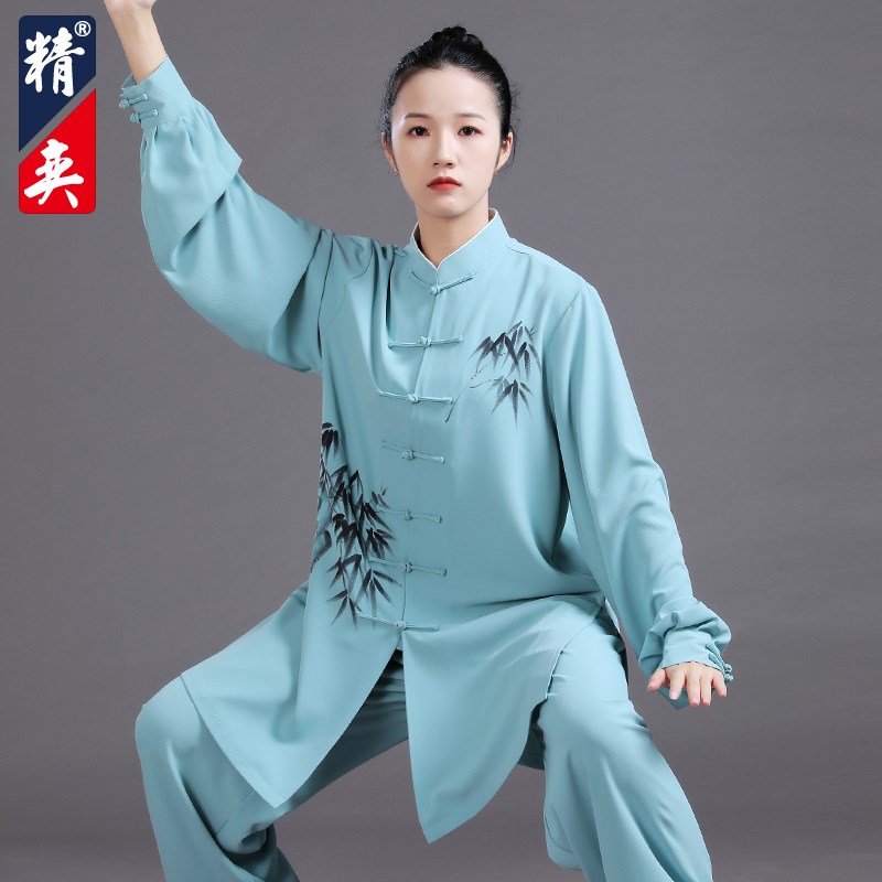 速发太极服新款高端飘逸竹叶手绘太极拳练功服男武术表演服春