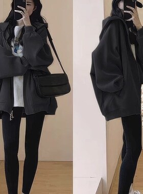 速发外灰色天鹅绒连帽运动衫妇早秋加厚深衣2025新的大帽顶风格的