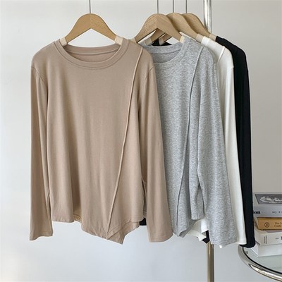 速发下摆斜边拼长缝袖T恤糯代尔棉软莫垂感舞蹈服练功服舞上衣