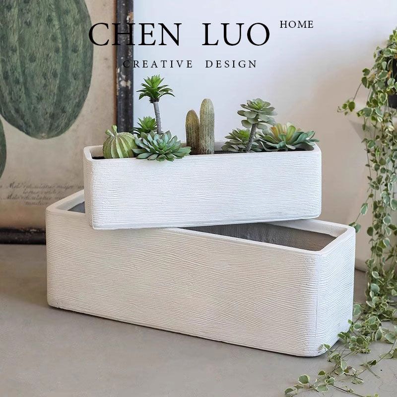 辰罗&middot;长方形花盆简约白色氧化镁花器客厅阳台室内落地镁泥多肉盆