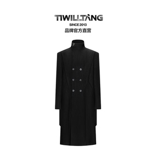 TIWILLTANG启世录“鉴郁结际”交错镂空大衣男中长款立领分割大衣