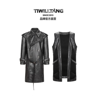 TIWILLTANG“幕桅翼羽”猎装皮料可拆卸羽绒内胆风衣中长款