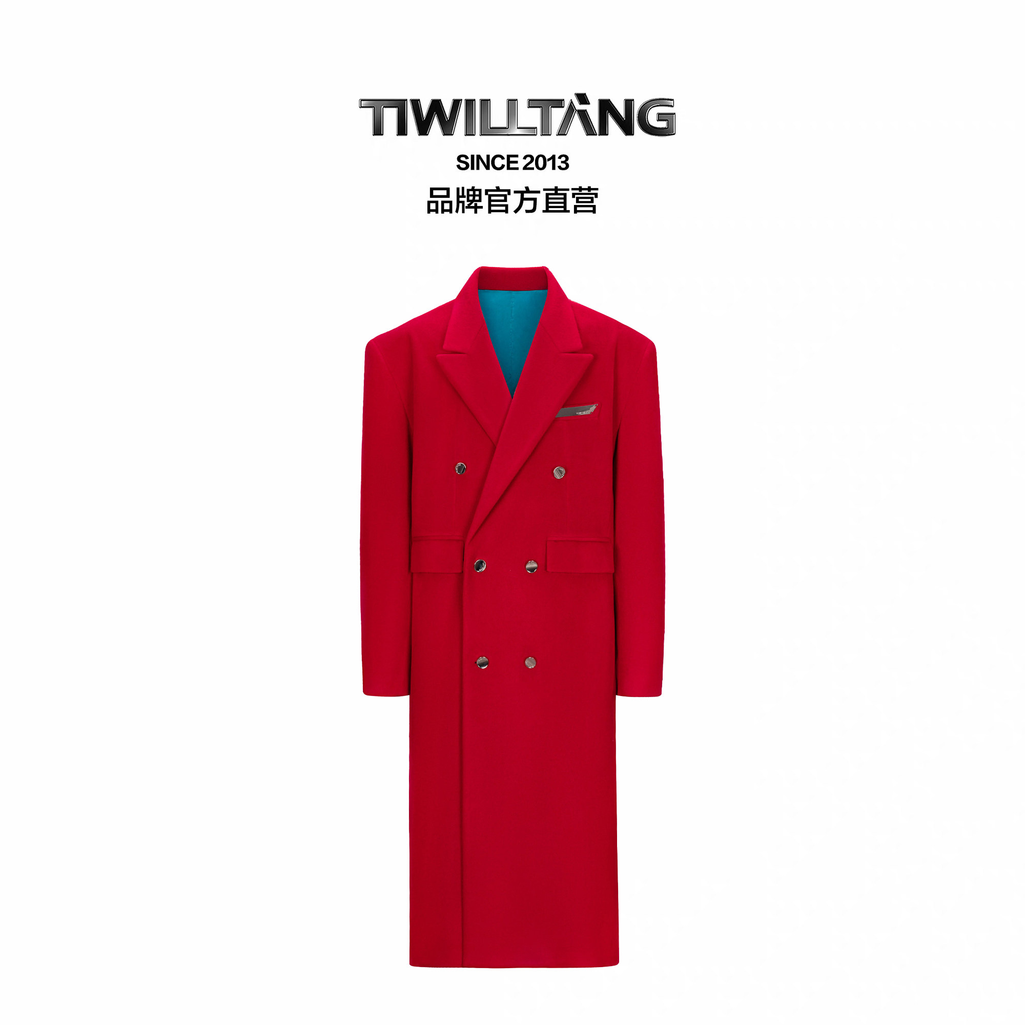启世录TIWILLTANG"风卷山岚"金属标红色中长款秋冬毛呢大衣外套男