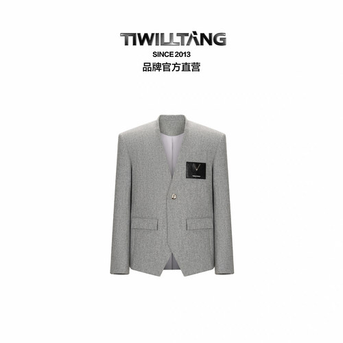 启世录TIWILLTANG“薄暮徽记”锋芒色界无界型格皮质断言廓形西装