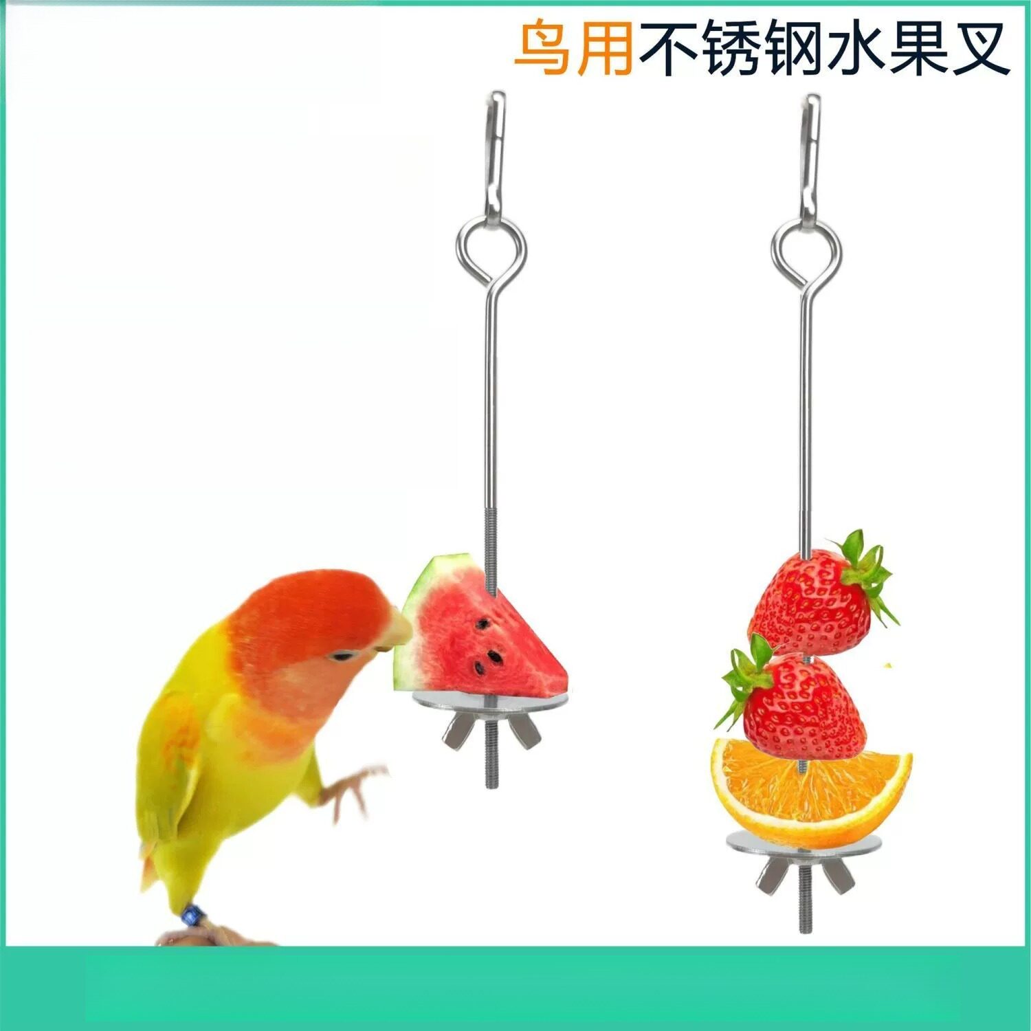 鹦鹉鸟用不锈钢水果鸟笼配件喂食用品解压蔬菜玉米挂钩悬挂叉子