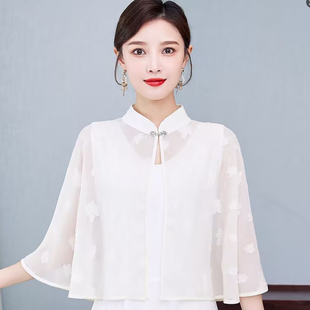 旗袍披肩外搭防晒衣夏季薄纱斗篷外套女2025新款复古雪纺外披开衫