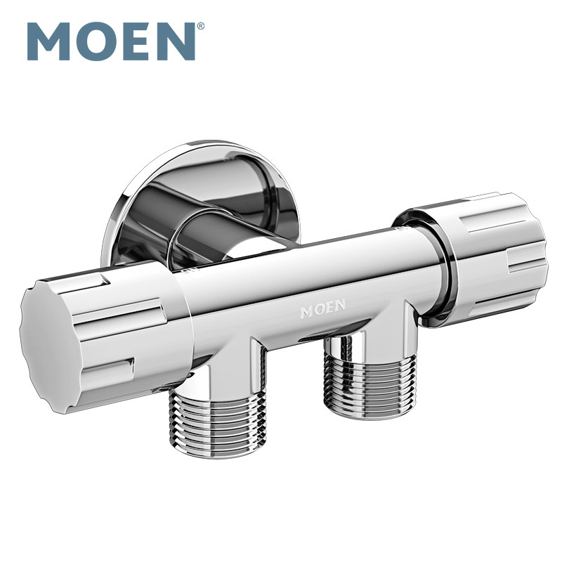 摩恩三通角阀一进二出双控铜三角阀一分二分水器开关双出水八字阀