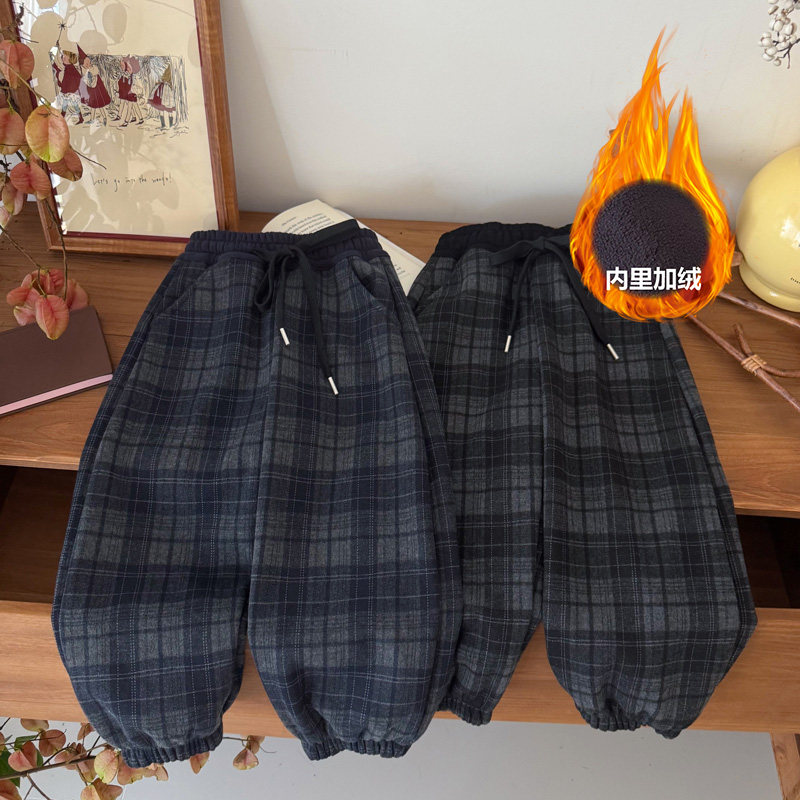 【雪欧尼粉丝专享】【顾奈】儿童格子撞色加绒休闲裤保暖KZ25632,童装/婴儿装/亲子装,裤子,淘宝优惠券,粉丝福利购,淘宝优惠卷
