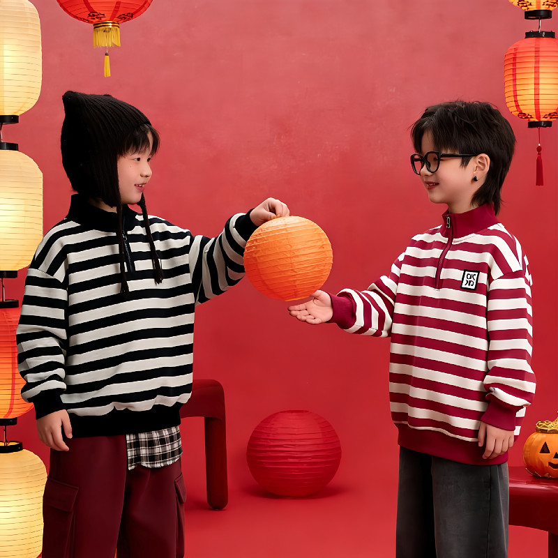 【大潘专享】【顾奈】儿童条纹半拉链加绒卫衣WY25506,童装/婴儿装/亲子装,卫衣/绒衫,淘宝优惠券,粉丝福利购,淘宝优惠卷