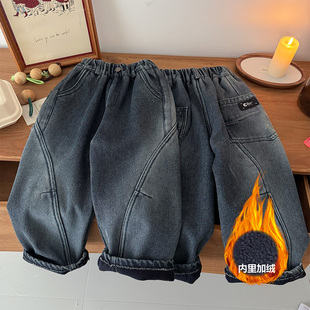 【小乐专享】【顾奈】儿童加绒拼接牛仔裤男女宝同款NZK25342