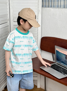 【暑假前的狂欢】【顾奈】字母短袖T恤男女宝同款DX24167