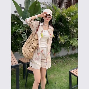 薄款 搭配一整套减龄洋气时尚 裤 夏装 防晒套装 女装 印花衬衫 2024新款