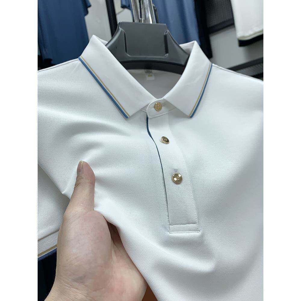 轻奢品质！！桑蚕丝男士短袖POLO衫翻领夏季纯色商务休闲半T恤男