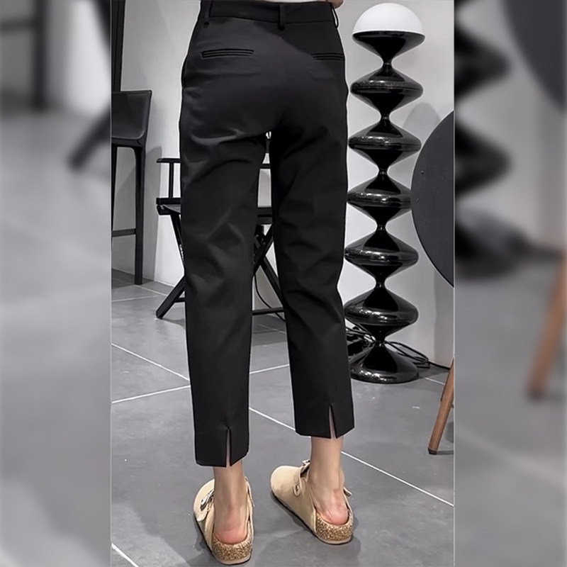 大码2025春夏高腰开叉直筒西装裤女胖mm小个子显瘦九分休闲烟管裤