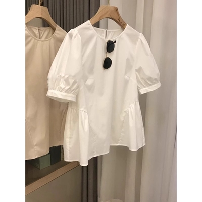 韩版夏法式白色泡泡袖短袖衬衫女设计感小众减龄娃娃衫衬衣上衣潮