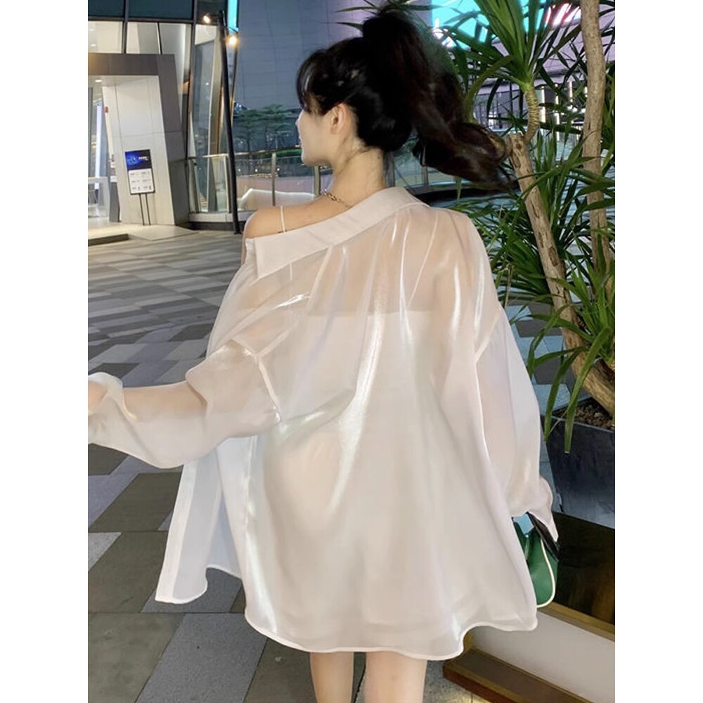 人鱼姬防晒开衫衬衫女长袖夏天珠光防晒衣韩版洋气外搭上衣薄外套