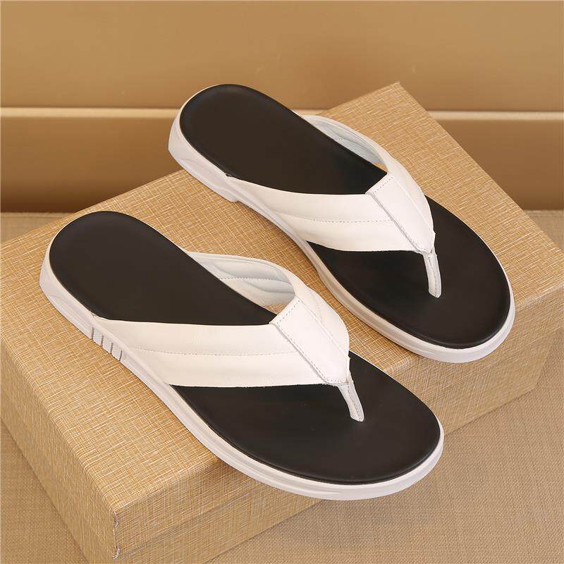 白色人字拖男头层牛皮2025夏季新款男士防滑外穿凉鞋沙滩夹脚拖鞋