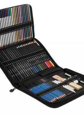 73件素描彩铅绘画套装新品74PCS素描铅笔和彩色铅笔套装商品