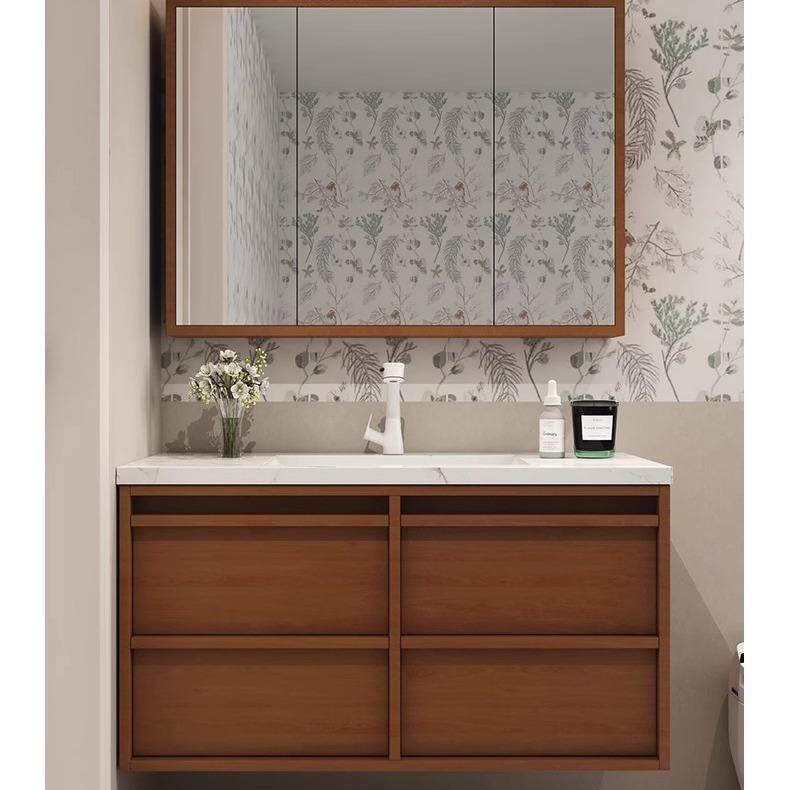 法式中古风浴室柜组合卫生间陶瓷一体盆实木洗漱台洗手洗脸台盆柜