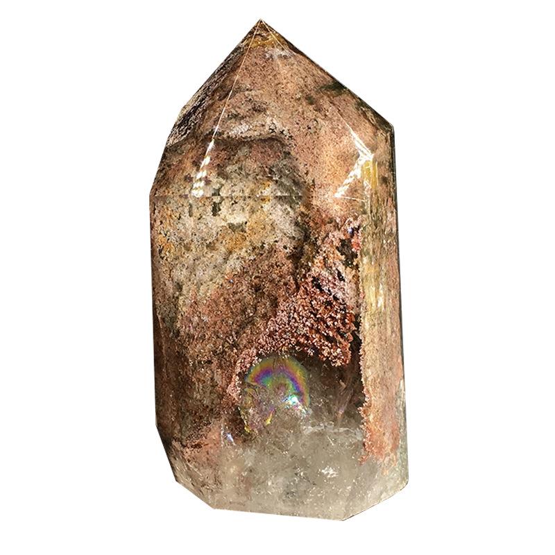 天然绿幽灵水晶柱摆件四季幽灵千层彩虹幽灵水晶单尖六棱柱摆件