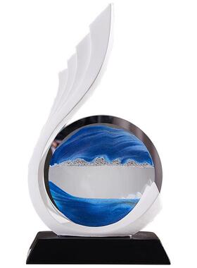 风生水起流沙画新中式办公室酒柜电视柜装饰开业礼物客厅装饰摆件