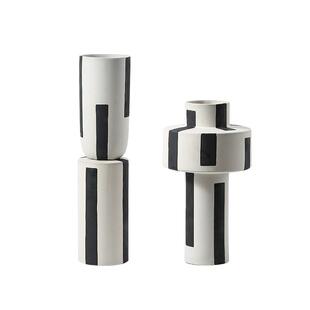 意式极简风手绘线条竖纹陶瓷花瓶样板间别墅客厅插花艺术花器摆件