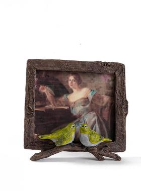 美式小鸟画框摆件家居桌面创意复古书房电视柜树脂工艺品画框