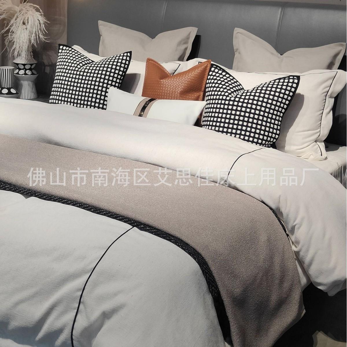 现代简约黑白灰搭配灰色系列样板间家具展厅摆场展示高档别墅床品