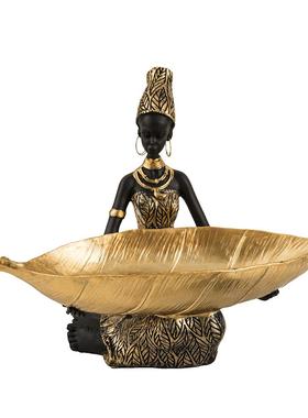 非洲黑人托盘收纳树脂家居果盘人物摆件欧式桌面收纳装饰品