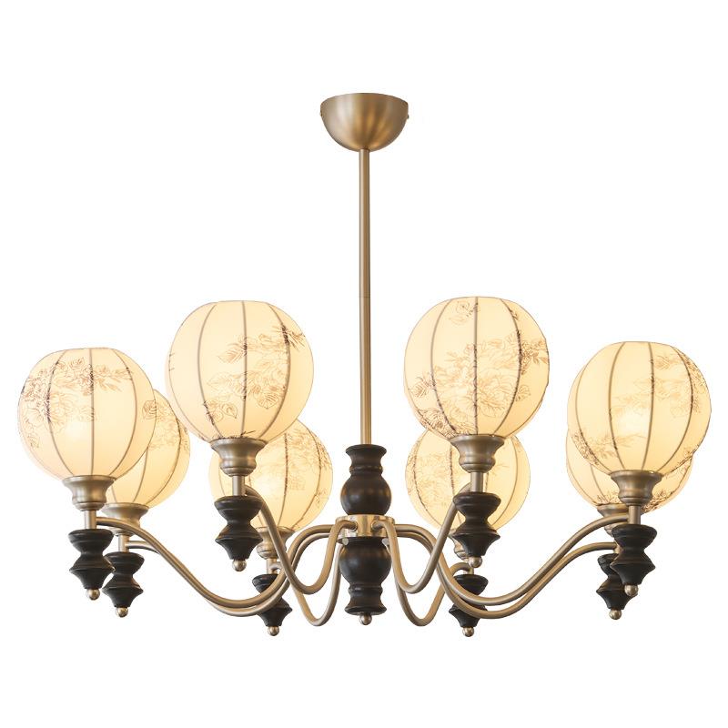 实客厅吊灯中古风布木卧罩大灯复古美式室主卧吊灯中厅山灯具