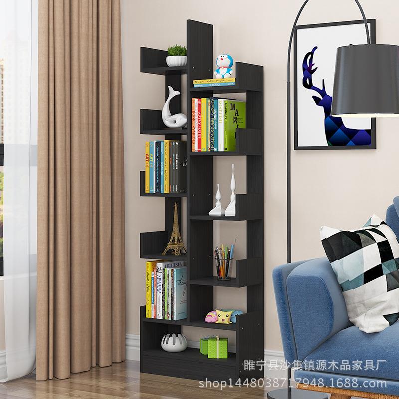 简约现代客厅树形置物架儿童学生实木组合小书柜书架落地创意储物