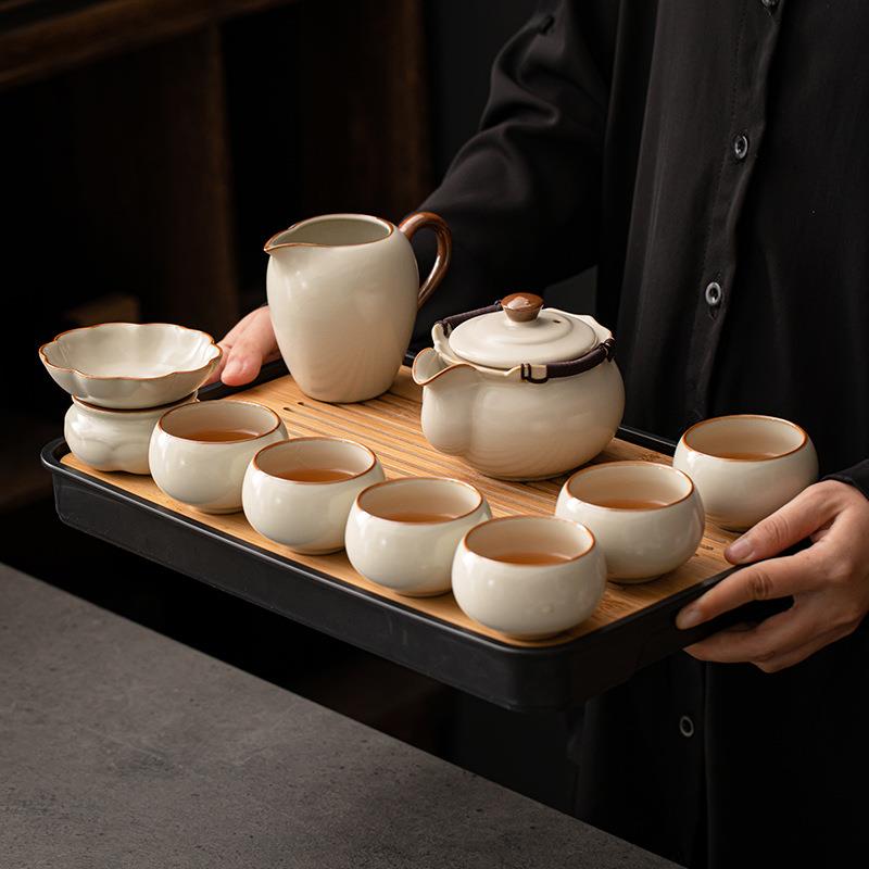汝窑功夫茶具套装家用2025新款办公室喝茶泡茶盖碗茶壶茶杯子套装