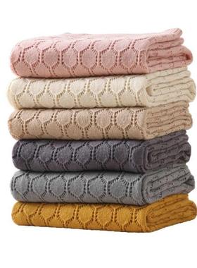 简约现代针织线毯毛毯白色午睡午休盖毯北欧纯色米色单人沙发毯子